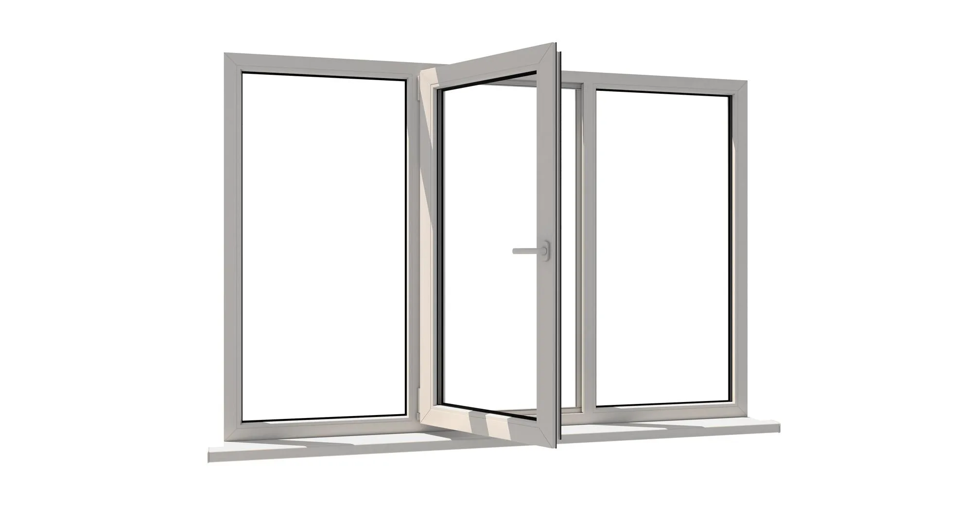 Ventana batiente Window. Isolated window. Aluminum window. White window. Pvc window